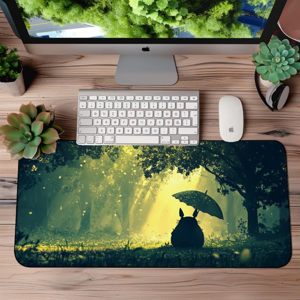 Gaming Accessories Aesthetic - Dreamy Green Forest Totoro Large Desk